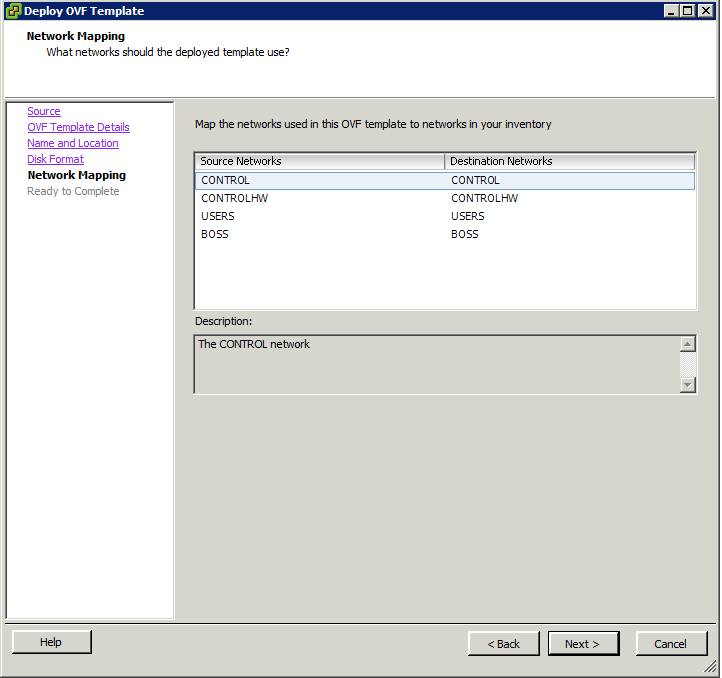 Image of the ESXi template deployment network mapping